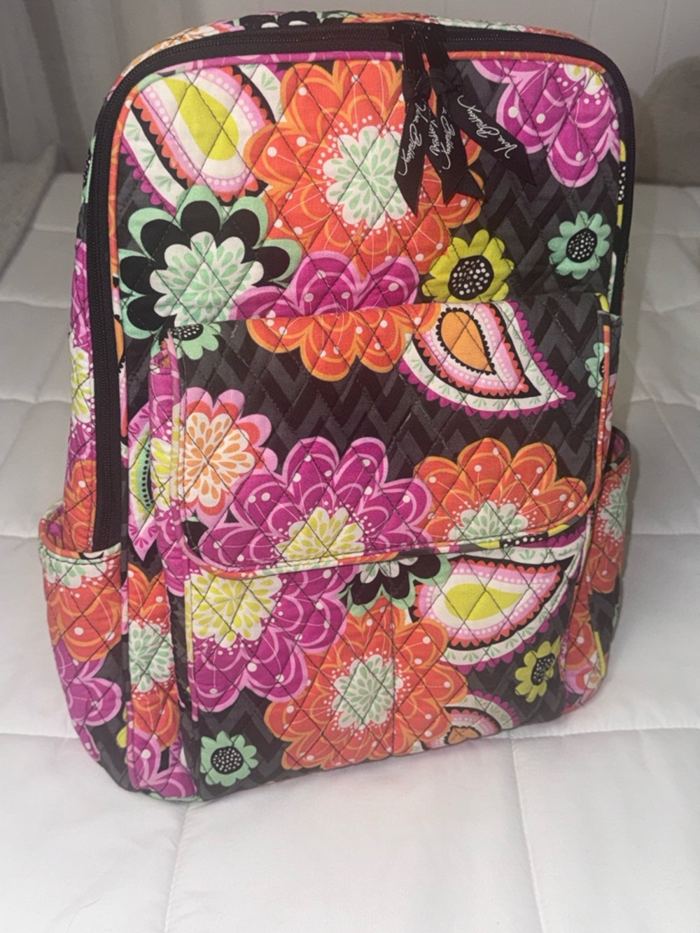 Vera Bradley Quilted Floral Backpack in Pink, Orange & Black